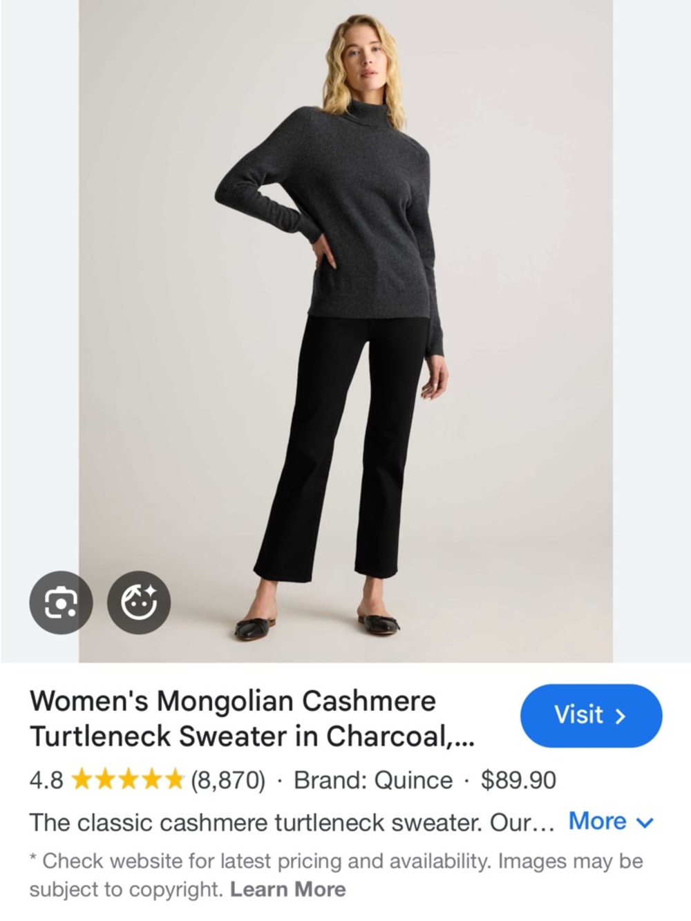 Quince BLACK Cashmere Turtleneck Sweater - Women's